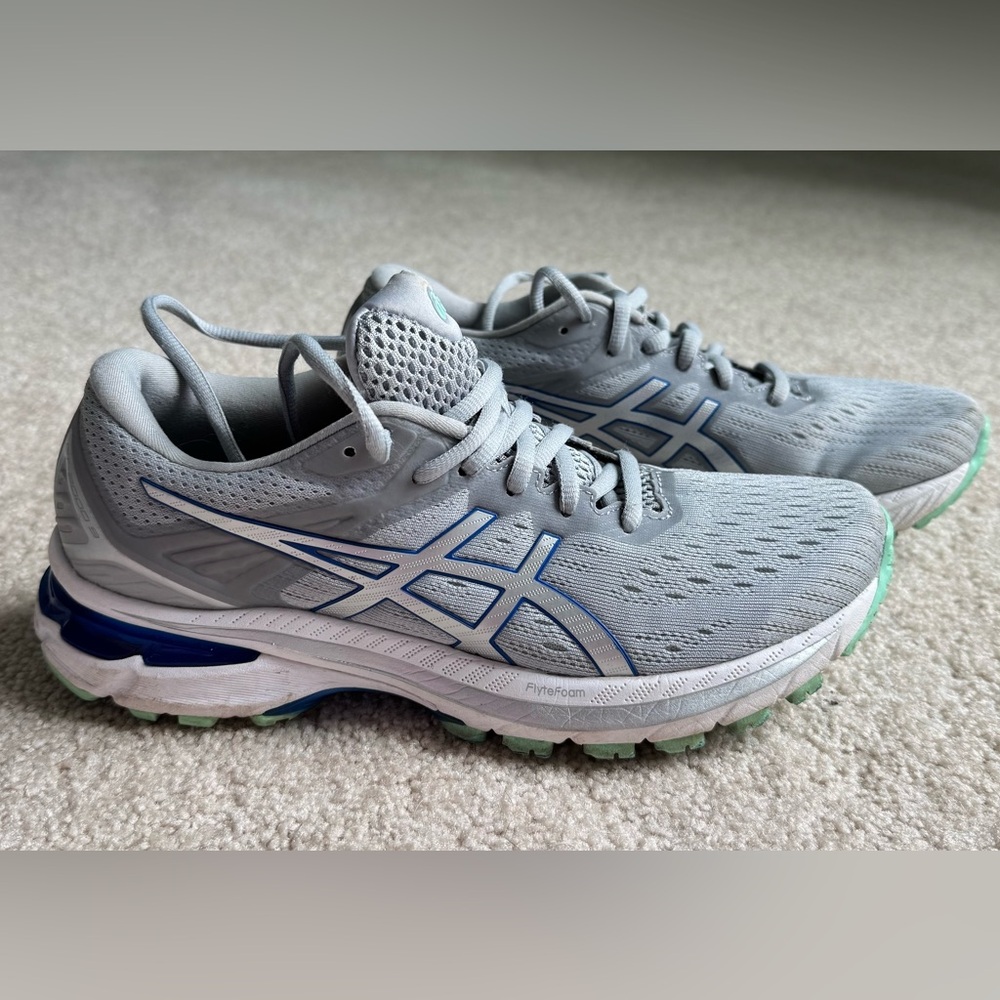 Asics Light Gray and Blue Women's Athletic Sneakers
